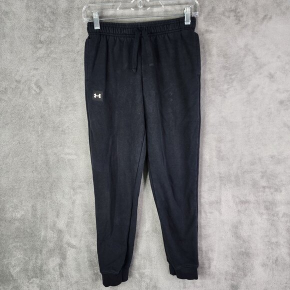 Boys Black Under Armour Jogger Pants Cotton & Polyester Drawstring Size YLG - Picture 2 of 12